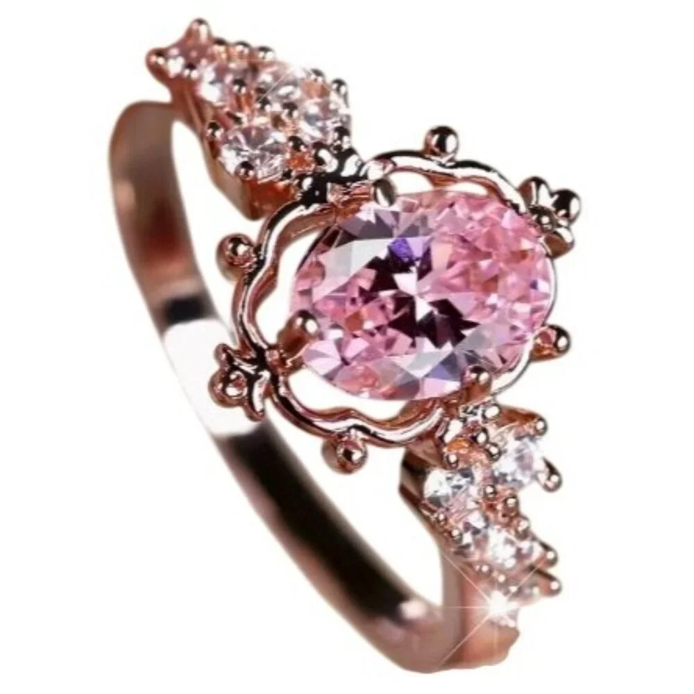 Oval Cut Pink Sapphire & Moissanite Engagement Bridal Ring in rose gold